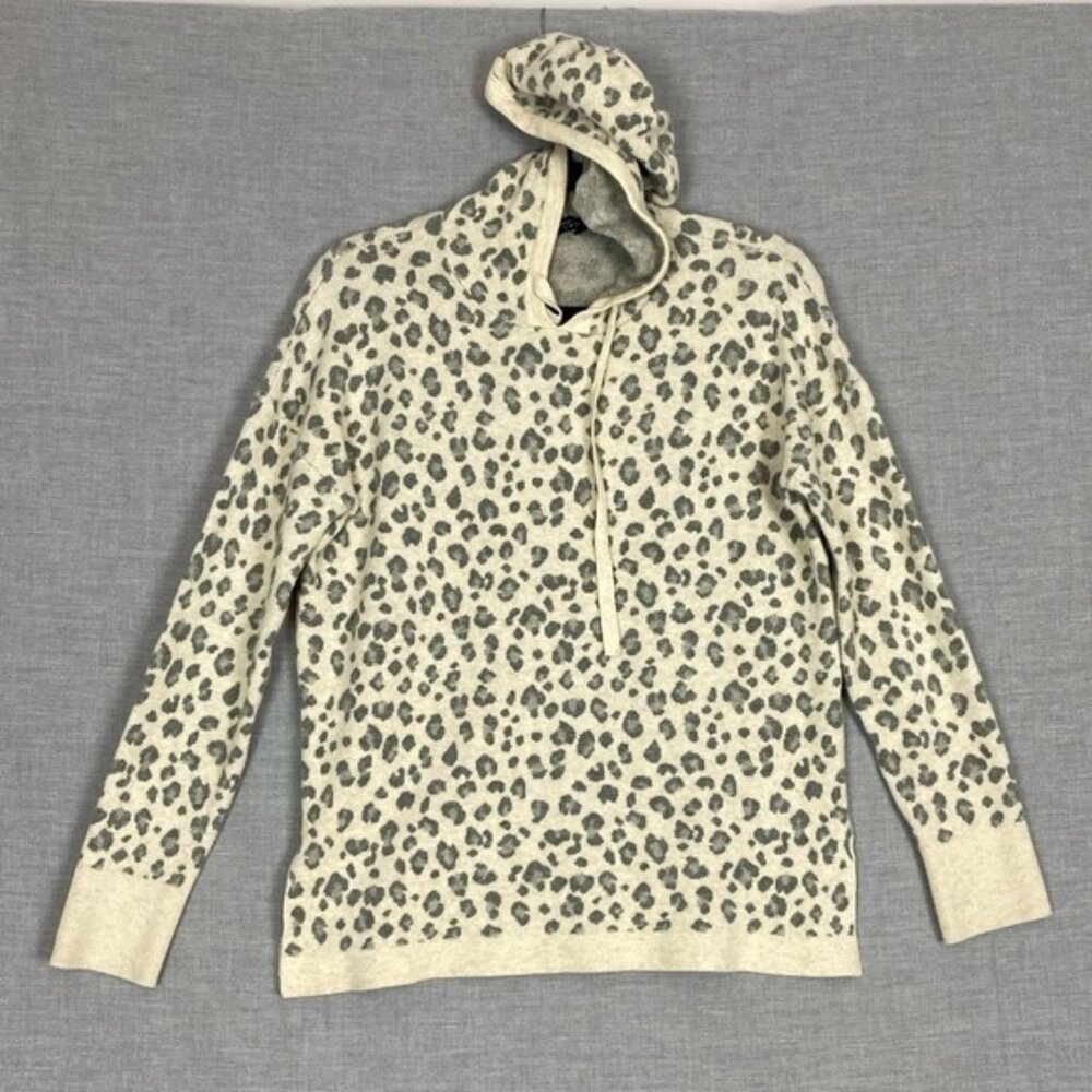 Denver Hayes Hooded Sweater Leopard Print Sz Large Very Soft Split Hem